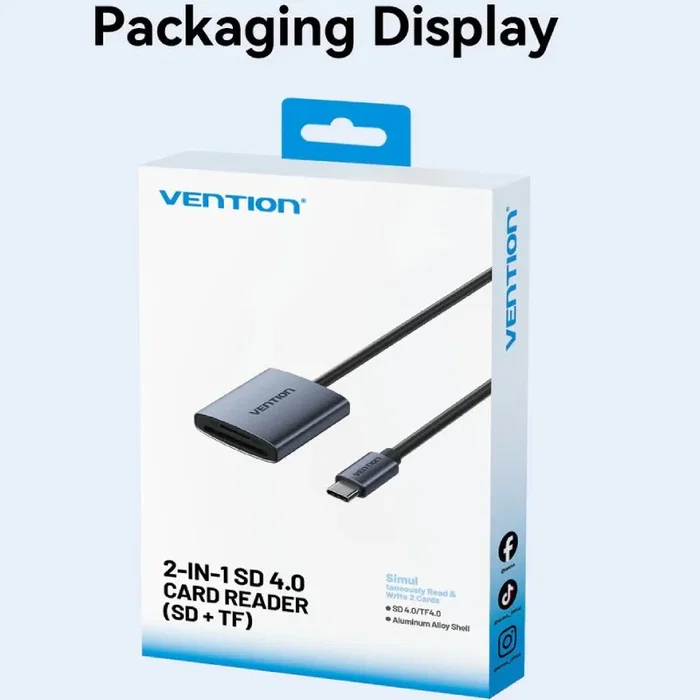 Vention Lector de tarjetas externo USB-C 3.0 CLOHB Gris